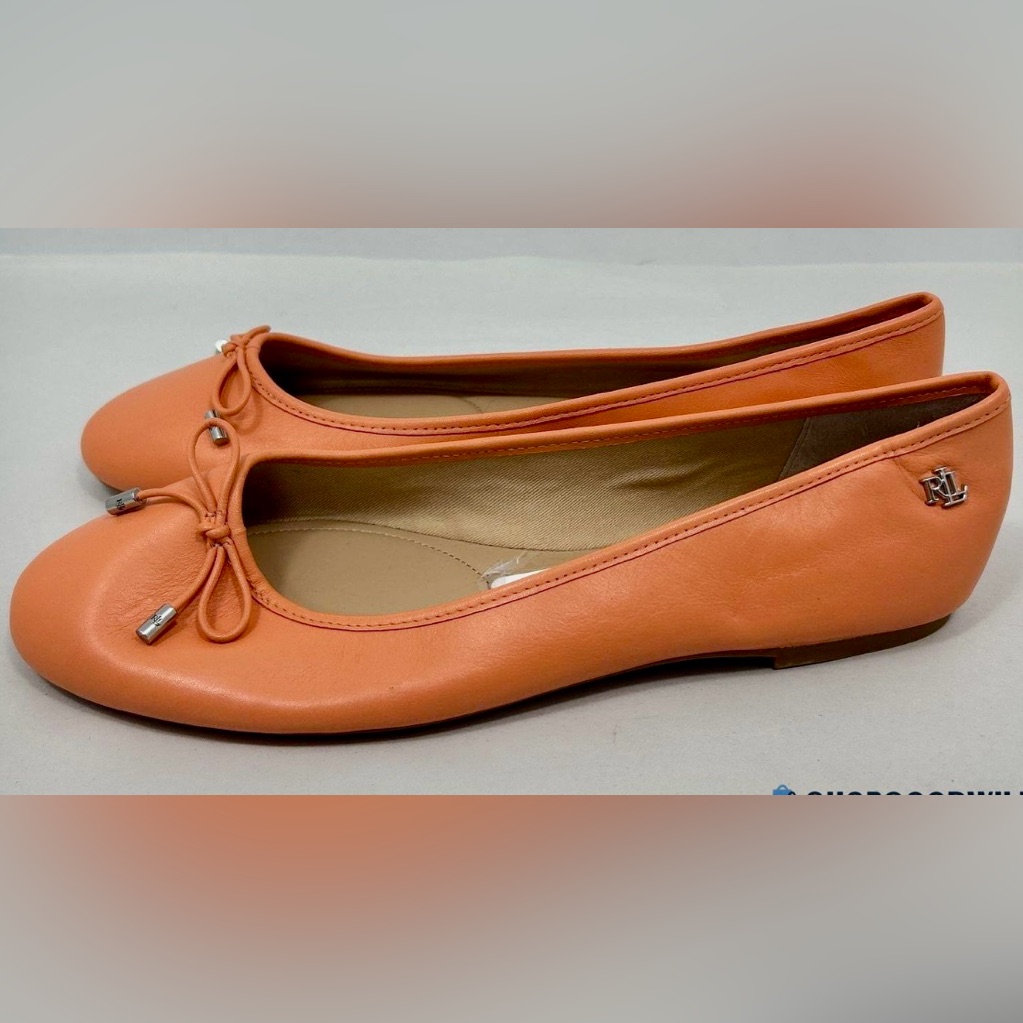 * Like New Lauren Ralph Lauren Creamsicle Ballerina Flats Leather Sz 10 *